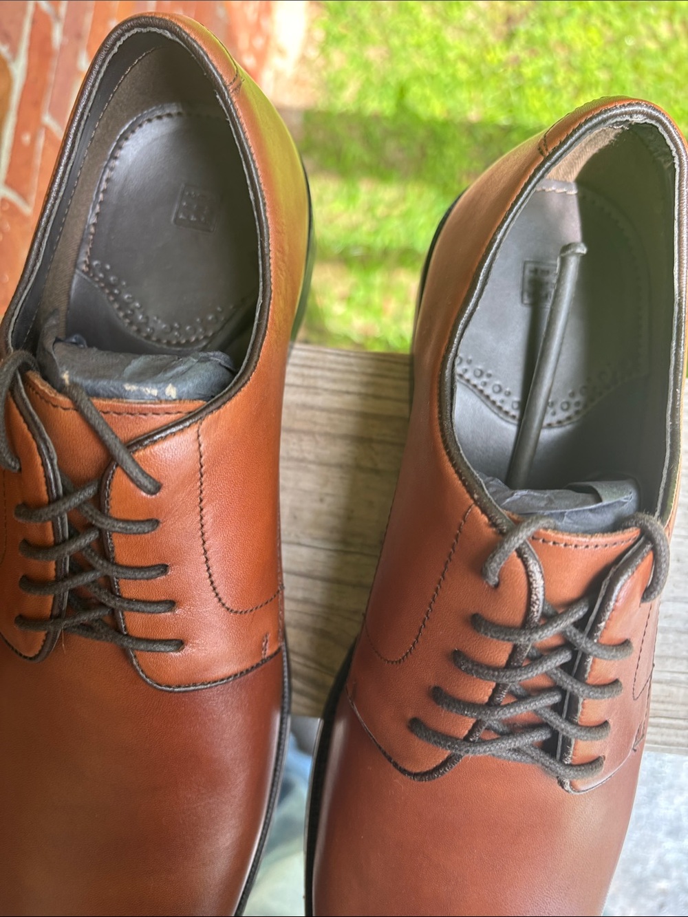 The Black Tux | Men's Tan Leather Derby Shoes — Classic Lace-Up Dress Oxfords - Picture 9 of 10